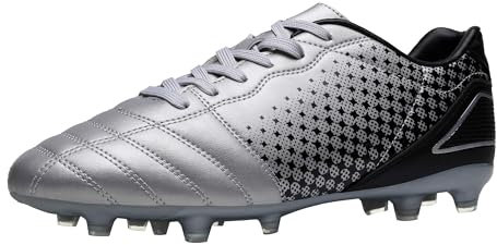 DREAM PAIRS Herren Fußballschuhe Professionelle Trainingsschuhe Stollen Spikes Cleats Outdoor Sport Football Schuhe,Size 41,Silber/Schwarz,SUPERFLIGHT-1