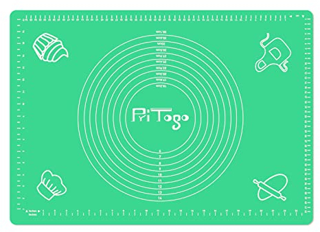 Pritogo Tappetino da forno (65 x 45 cm, verde) in silicone con scala, tappetino da forno, tappetino arrotolabile, antiaderente, extra stabile, antiscivolo