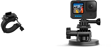 GoPro Halterung für große Stangen Überrollbügel mit Rohre Large Tube Mount Black & Front Saugnapfhalterung - Gebogene, vertikale Schnellspannschnalle, 2 x Schwenkarme, Rändelschrauben