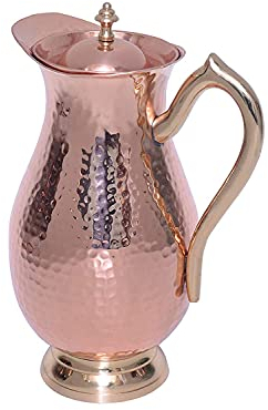 Ayurveda - Brocca in rame martellata artigianale per servire acqua, capacità 1 lettiera in rame – caraffa in rame per casa, hotel e regalo
