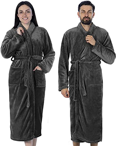 Gräfenstayn® Damen & Herren Kuschelfleece Bademantel ohne Kapuze mit Öko-Tex Standard 100 in Größe S-XXXL (XXL, Anthrazit)