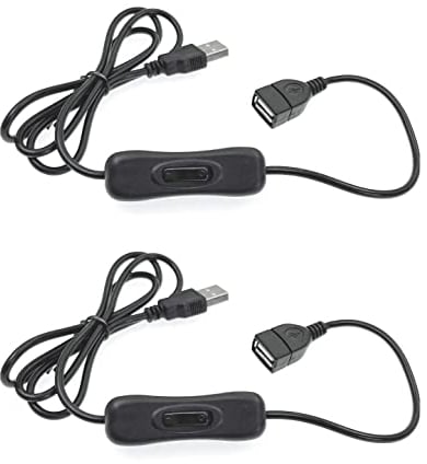 JZK 2 x Cable interruptor encendido USB 1 metro, cable USB con interruptor alimentación USB, cable extensión USB con interruptor encendido/apagado para lámpara LED, ventilador USB, tira de luz LED