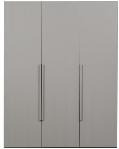 WOOOD Rens Kleiderschrank 3 Türig, Garderobenschrank aus Nussbaum-Dekor Schrank mit Hängefach und Ablagefächer - Grau - 210x165x58 cm