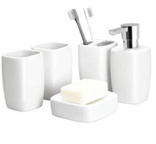MINGYAN Seifenspender zur Wandmontage, Keramik-Badezimmerzubehör-Set, 5-teilig, inklusive Lotionspender, Zahnbürstenhalter, Seifenschale und 2 Mundbechern, Badezimmer-Zubehör (Farbe: A)