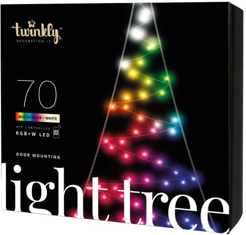 Twinkly Ghirlanda Preilluminata - Albero di Natale piatto da montare sulla porta con 70 luci LED RGB + bianco caldo - Decorazione per interni ed esterni controllata tramite app, 2m