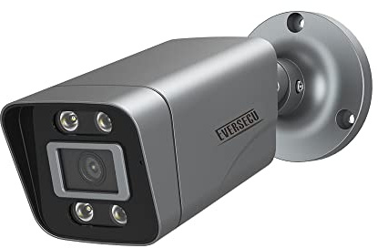 EVERSECU H.265 4MP POE(Power Over Ethernet) Outdoor IP Bullet Camera, Motion Detection Spotlight Full Color Night Vision, Built-in Microphone, IP66 Waterproof Home Security Surveillance CCTV Camera