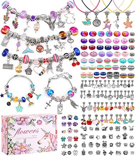 DIY Schmuck Basteln Kit für Mädchen, 4-12 Jahre - 162 Charm Armbänder, Armband Selber Machen, Geschenke für Mädchen
