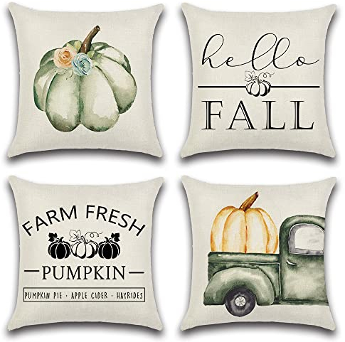 Ohok 4er Set Dekorativ Kissenbezug 45x45 cm, Herbst Serie Polyester Leinen Zierkissenbezüge mit Verstecktem Reißverschluss, Dekor Kissenhülle Set für Schlafzimmer Wohnzimmer Sofa Couch Auto (Stil C)