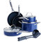 Blue Diamond Cookware Diamantstruktur Keramik Antihaft, 10-teiliges Topf- und Pfannenset, Enthält Bratpfannen,Kochtöpfe, Kochtöpfe, PFAS-frei, spülmaschinenfest, backofenfest, Blau