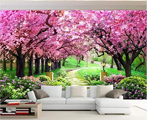 XLMING Sakura Tree Garden Road 3D Wallpaper Home Decor Paste Living Room the wall for Bedroom Mural-200cm×140cm