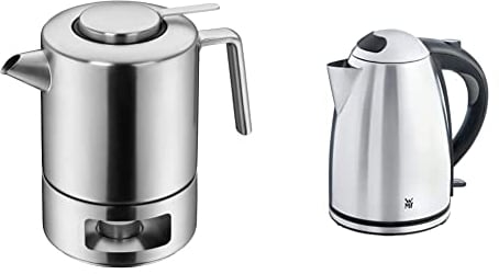 WMF Tee-Set 3t-teilig Teekanne Teesieb Stövchen Kult 1,2l Cromargan Edelstahl & Stelio Wasserkocher Edelstahl 1,7l, elektrischer Wasserkocher mit Kalkfilter, 24 W, Wasserstandanzeige beleuchtet