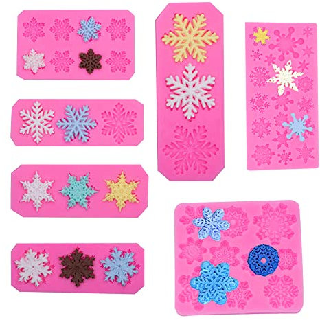ZOOMPIL 7 Stück Weihnachten Schneeflocke Silikonform, Weihnachts-Fondant-Formen Schneeflocke, 3D Weihnachten Silikonformen mit Schneeflocke DIY Kuchen Gelee Backformen