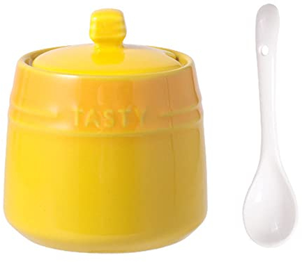 RockTrend Colourful Ceramic Spice Jar Seasoning Box Condiment Pot Sugar Bowl with Lid Spoon-Yellow