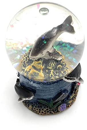 Onwomania Haifisch Höhe 6,5cm Schneekugel Glitzerkugel Kugel schütteln Mehrfarbig