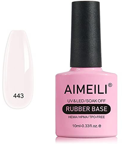 AIMEILI Rubber Base Gel Coat, Sheer Color Nail Polish UV LED Soak Off, Elastic Strengthener Glue, Long Lasting - (443) 10ml