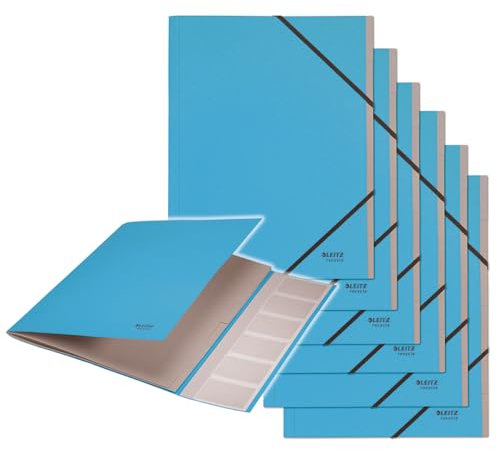 Leitz Recycle Ordnungsmappe A4, 6er Pack, Projektmappe mit 6 Fächern mit Index, 100 % recycelt & recycelbar, Umweltfreundlich, Recycle Serie, Blau, 39140035