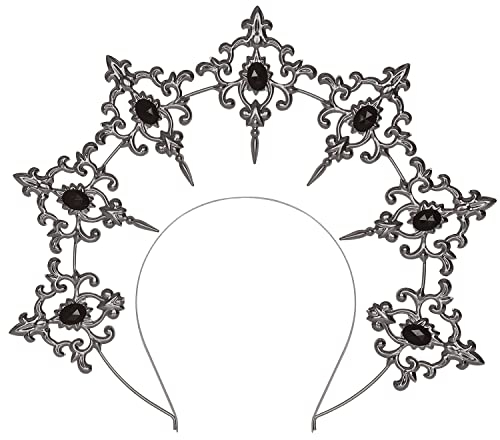 keland Gothique Lolita Serre Tete Couronne Halo Bijoux de Tete de déesse Marie Diadème Baroque Accessoire Cheveux Halloween (Argenté)
