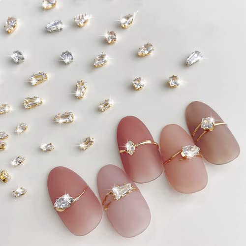 Nail Gems,50PCS Flat Back Shiny Mixed Rhinestones for Nails,Nail Art Rhinestones and Gems Nail Charms for Nail Art Design Decorations DIY Craft,Gold Silver (Gold&Silver in 5 Styles)