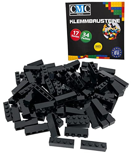 CMC imports 200 Klemmbausteine Bausteine Grundbausteine 1x4 Noppen Kompatibel 4 Noppen Bricks 34 vers. Farben (650 - Schwarz)