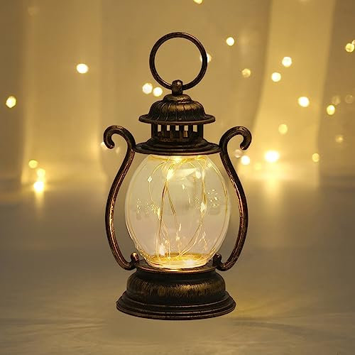 Reheyre LED Vintage Lantern Flickering Flame, Battery Operated Retro LED Lantern with Hook, Indoor/Outdoor Hanging Decorations Lanterns for Patio Garden Yard Christmas Halloween Party Festival Antiqu