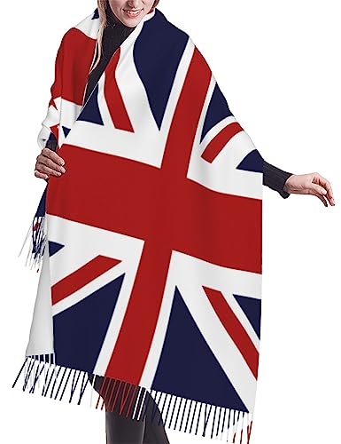 ReesEt Schal mit Fransen für Damen, Union Jack, britische Flagge, groß, weich, Kaschmir-Gefühl, Tücher, leichte Stola, 196 x 68 cm