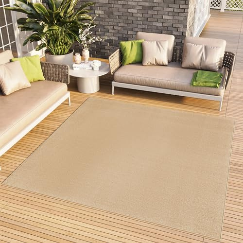 TAPISO Mono Quadrat Teppich Beige Einfarbig Indoor Outdoor 160 x 160 cm | Kurzflor UV-beständig Einfarbig Wohnzimmer Schlafzimmer Kinderzimmer Modern Design OEKO-TEX