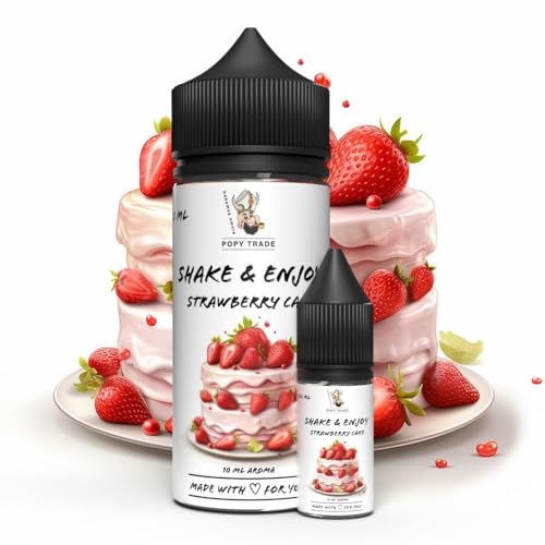 POPY TRADE - Shake & Enjoy - Strawberry Cake - Overdosed Aroma 10ml in 120ml Chubby Gorilla Flasche, einfaches mischen. Für Vernebler, Nebelmaschinen, Diffusor, Lebensmittel, Getränke uvm.