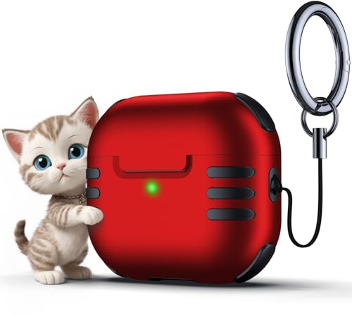 Anqrp Designed for AirPods 3 Case with Lock [Supports Wireless Charging] [Drop Protection] Funny Cartoon Animal Whisker Cat Shockproof Hard Protective Cover for Airpods 3rd Generation, Red