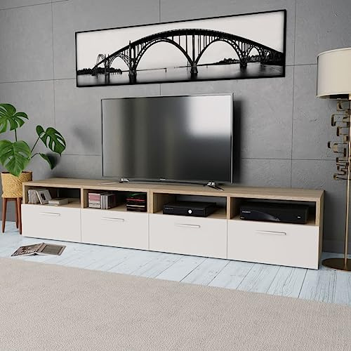 CKioict TV möbel DVD Schrank Wohnzimmer Möbel 2 STK.TV-Schränke Holzwerkstoff 95x35x36 cm Eiche und WeißFür Wohnzimmer und Esszimmer