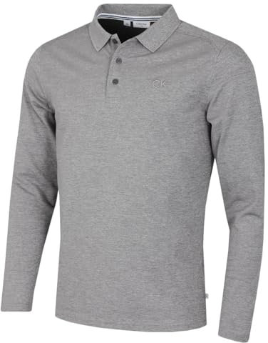 Calvin Klein Mens Long Sleeve Campus Polo Shirt - Grey Marl - M