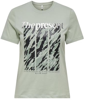 ONLY Damen ONLALLIE Life REG S/S AOP TOP Box JRS T-Shirt, Aqua Gray/Print:Present, Small