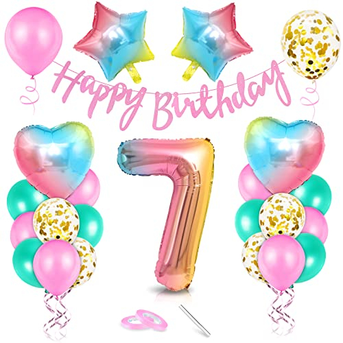 Luftballon 7. Geburtstag Rosa, Geburtstagsdeko 7 Jahr, Ballon 7. Geburtstag, Riesen Folienballon Zahl 7, Happy Birthday Folienballon 7, Ballon 7 Deko zum Geburtstag Mädchen