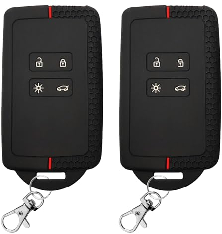 Dwzain Key Card Case 2PCS,Car Key Cover for Renault Clio Megane Koleos Kadjar Kangoo Twingo Talisman Captur Espace Dacia Duster Key Fob,Silicone Key Cover - 4 bottons(Red-line)