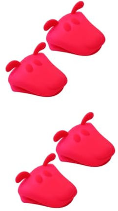 TOPBATHY 4pcs Animal Shape Heat Resistant Silicone Oven Mitts Microwave Safe Kitchen Gloves Red
