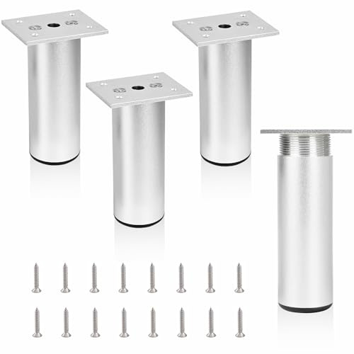 4Pcs Adjustable Furniture Legs Silver Metal Sofa feet Aluminum Alloy Couch Legs Wardrobe Foot Bed Feet Furniture Replacement Legs (Silver, 10cm)