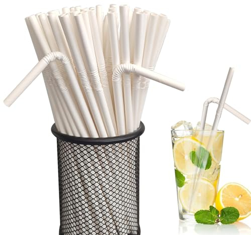 YAZANY Bendable Straws - Biodegradable & Recyclable in 50 White Pieces for Birthday, Wedding, Parties & Picnics