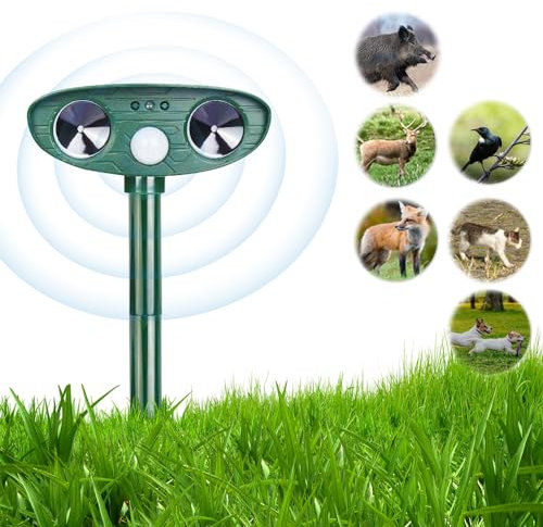 CLIUNT Cat Repellent, Garden Cat Deterrents, Solar Ultrasonic Animal Repellent, Waterproof Cat Scarers, Fox Repellent with Flash Light and PIR Motion Sensor for Gardens Squirrels Cat Rat Fox Bird