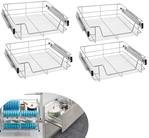 Suusolny 4er Küchenschrank Teleskopschublade Apothekerschrank Schlafzimmerschublade Einsatz Teleskopschienen Ausziehbare Ablage Schrankauszug Küchen Regal Organizer Vollauszug für 60cm Schränke