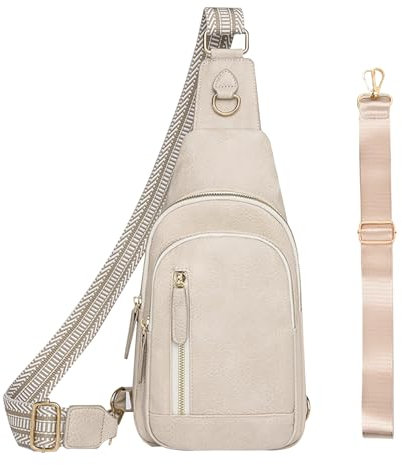 Amexo PU Leder Sling Bag Brusttasche Crossbody Bag Damen Umhängetasche Crossbody Bag Bauchtasche mit Verstellbarem Schultergurt für Outdoorsport Wandern Radfahren Reisen (Beige, Einheitsgröße)