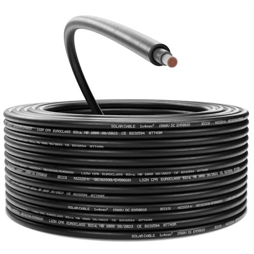 deleyCON 25m Câble Solaire 4mm² - Câble Photovoltaïque pour Installations PV - Résistant aux UV Sans Halogène pour 1kV AC 1,5kV DC - Idéal pour la Pose Fixe et Contacts Enfichables PV - Noir