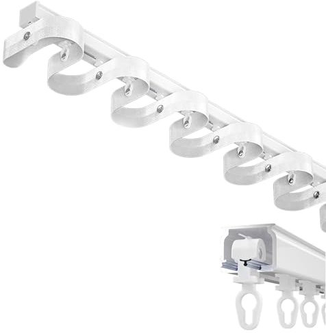 Vorhangschiene Aluminium, Oben/Seitlich Montierbar Deckenschiene Einläufig Gardinenschiene, S-Wellen-Ripp-Vorhangschienen,1m-6m Ripple-Falt-Traverse-Vorhangschienensystem, Wandstärke 2.6mm(Weiß,4.4m(1