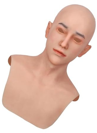 Adima Silicone Realistico Bel Giovane Uomo Maschera Giovane Puntelli Puntelli Testa a Pieno Viso Maschera per Crossdresser Halloween,Natrual,One Size