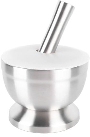 Yctze Mörser- und Stößel-Set aus 18/8-Edelstahl mit Silikondeckel und Rutschfester Basis – Lebensmittelecht, für Nüsse und Kräuter. (Yctzevi62zrt1qn-11)