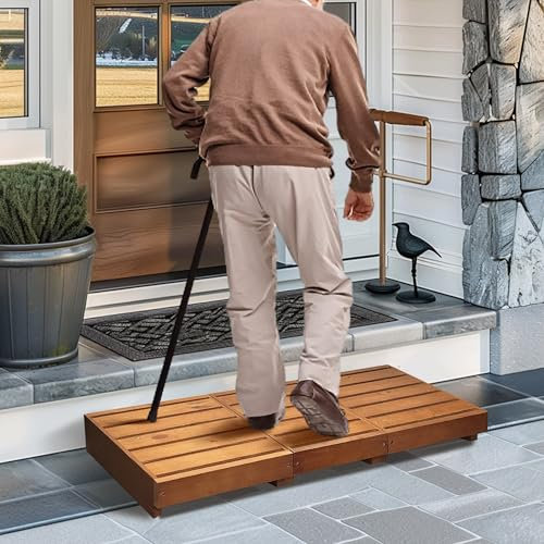 Outdoor Steps 3.5'' Height, Wooden Step Platform 35” Length, Step Stool with Non Slip Pads, Wooden Platform, Step for Outside, Wooden Platform for Bathroom, Kitchen, Bed (Oak Color)
