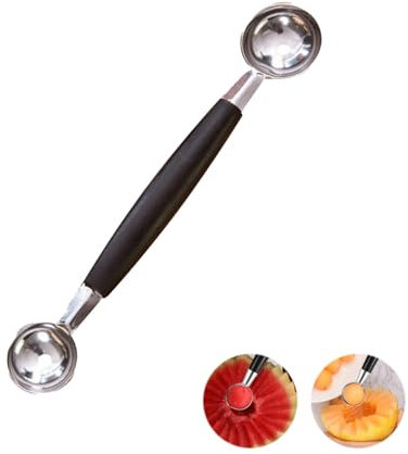 1 PC Double Sided Melon Baller, Round Melon Balls Fruit Baller Scoop Melon Baller Scoop Stainless Steel Melon Baller Melon Scoop Double Scoop Ice Cream Cone Double Dessert Scoop for Fruit Ice Cream
