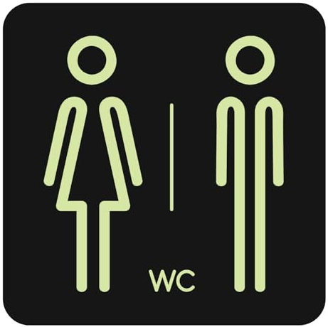 N.I.Edit.H - Panneau WC / Plaques PVC noir avec vinyle photoluminescent / Brillent dans le noir / Homme, Femme, Homme et Femme, Handicapés, WC/Panneau lumineux (Homme/Femme)