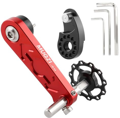 MUQZI Tendeur de chaîne de vélo à une vitesse unique en alliage d'aluminium réglable pour VTT, vélo de route, vélo, rouge