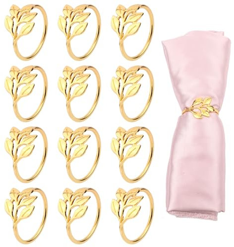 12st Serviettenringe Gold, Metall Serviettenschnallen Blätter Herbst Serviettenringe Thanksgiving Napkin Rings für Esstischdekoration Hochzeitsküche Alltägliche Partydekorationen