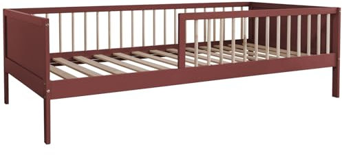 Kinderbett ADAM mit den Maßen 190x90cm und Lattenrost - Gestell aus terracottafarbenem Holz, einfach zu montieren - Perfekt für die Einrichtung eines warmen und farbenfrohen Kinderzimmers.