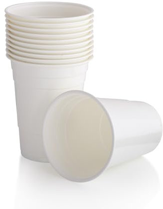 Persy Party Reusable Beer Pong Cups for Party (50 Pack) - Colourful Easy Grip 16oz Plastic Cups - BPA-Free & Shatterproof Plastic Drinking Cups for Beer, Cocktail, Soda & Cold Drinks - White